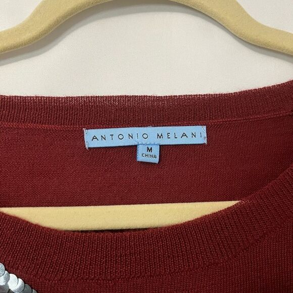 Antonio Melani Maroon Red with black sequin wool blend sweater Size M - Picture 3 of 5